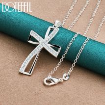 DOTEFFIL Cross AAA Zircon Pendant 925 Sterling Silver 16-30 Inch Chain Necklace For Woman Fashion Wedding Party Charm Jewelry