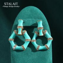 Vintage Blau Grün Tropf Öl Schlange Bambus Ohrringe für Frauen Sechseckige Minimalistische Accessoire Luxus Designer Schmuck Neu 2025