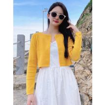 Black Cropped Knitted Sweater Korean Style Women's Coat Spring 2025 Long Sleeve Top Jersey Cardigan Female Clothing Blouses