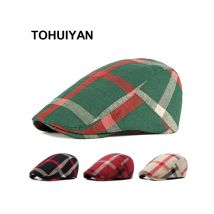 2025 New Men Berets British Plaid Cotton Flat Caps Stylish Duckbill Visor Newsboy Hats Outdoor Adjustable Driver Hat for Women