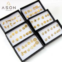 ASONSTEEL 6-teiliges Vintage-Ohrstecker-Set für Damen, Schneeflocken-Piercing, Edelstahl, moderne Goldfarbe, neue Chirurgie
