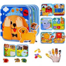 Montessori Busy Board for Toddlers,Felt DIY Busy Book Dog Theme Preschool Learning Activity Fine Motor Skills Travel Toys