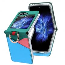 Vietao-kompatibel mit Samsung Galaxy Z Flip 6 5 4 3 Handyhülle mit Fingerring, Farbkollision PU-Leder-Handyhülle