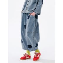 Ima kokoni Original Design elastische Taille blau Tupfen lose gerade weites Bein Hosen Damen 244512