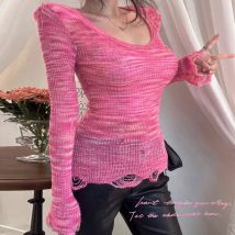 YuooMuoo Chic Mode Bunte Gestrickte Tops Frauen Frühling Herbst Lange Hülse Dünne Elastische Pulloves Streetwear Damen Shirts