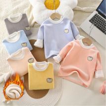 Warmes, mit Fleece gefüttertes Kinder-Langarmshirt, verdickte Winter-Nachtwäsche, für Jungen und Mädchen, Kleinkinder, gemütliches Thermo-Top, Herbst-Winter-Unterwäsche