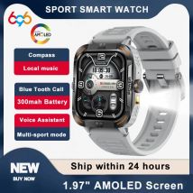 Smartwatch AMOLED-Bildschirm Outdoor-Taschenlampe Sport Blue Tooth Anruf Musik Wasserdicht Gesundheit Smartwatch Kompass Rechner Wetter