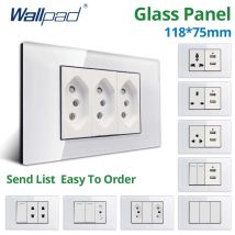 Wallpad Pannello in vetro temperato bianco 1 2 3 4 Gang Reset Interruttore della luce da parete a 3 vie Brasile EU US Presa Pulsante a bilanciere 118 * 75mm 16A