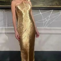 2025 frauen Sexy Hängenden Hals Metallic Kurze Kleider Mode Off Schulter Backless Glänzende Kleider Elegante Weibliche Party Vestidos