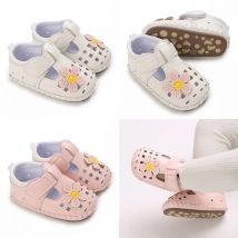 Neue Sommers andalen für Mädchen Cartoon Pu hohle atmungsaktive Gummi weiche Sohle flache Schuhe geeignet für 0-18 Neugeborene Wanderschuhe