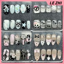 Y2K Handmade Square Almond Wearable Press On Nails Flower Star Diamond Wings Bowknot Polka Point Musical Notes Full Cover Nails
