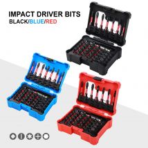 Geinxurn Box verpackter Sechskant-Schraubendreher-Bit-Set (SCHWARZ/BLAU/ROT), magnetischer Schlagbohrer aus S2-Stahl mit Schlagbithalter