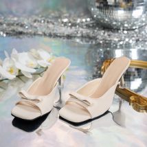 2025 neue Slipper Pantoletten Niedrigen High Heels Schuhe Sommer Beste Street Look Frauen Quadratischen Kopf Offene spitze Bogen Riemchen sandalen Frauen