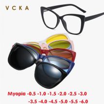 Vcka Frauen Katzenauge Myopie Sonnenbrille 6 in 1 Mode polarisierten Magnet clip auf Brille verschreibung pflicht ige Brillen gestelle-0.5 ~-6,0