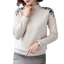 Autumn Winter Half Turtleneck Sweater Pullover Women's Clothing 2025 New Embroidery Long-Sleeved Knitwear Jumper Female Tops