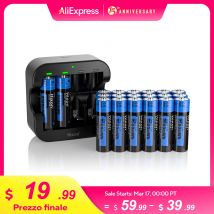 Batteria ricaricabile agli ioni di litio 3500mWh1.5V AA 3A Caricatore a 4 slot, corrente di scarica massima 3A. Per mouse, microfono, sveglia, luce