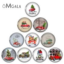 Fashion Red Christmas Car With Tree Patterns 12mm/14mm/18mm/20mm/25mm Round photo glass cabochon demo flat back Making findings