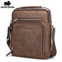 BISON DENIM Echtem Leder Männer Tasche Geschäfts Schulter Crossbody-tasche Weihnachten Geschenk designer handtaschen hohe qualität N2333-1