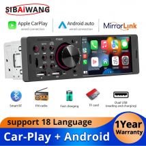 4.  1-calowy 1Din Carplay Android Auto Radio Samochodowe Multimedialne Wideo MP5 Odtwarzacz Bluetooth z TF AUX Podwójnym USB BT Radio FM Stereo Samochodowe