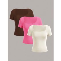 3 Stück Sommer abnehmen T-Shirt Frauen sexy Kurzarm T-Shirt U-Ausschnitt Frauen einfarbig Basic koreanische Top heiß y2k