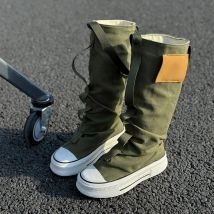 Niche Design Sense High-Top-Casual-Leinwandschuhe für Damen, 2025, neue Herbst- und Winter-Hosen mit mittlerem Bein, Röhren-Plateau-Booties