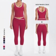 2PCS Frauen Sport Yoga Anzug Training Ärmellose Sport Gym Tops Bauch-steuer Abnehmen Booty Leggings Yoga Anzug Sport