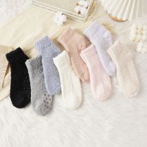 Nicht-slip Korallen Thermische Frauen Socken Hause Boden Schlaf Hausschuhe Kurze Socke Frauen Dicke Warme Einfarbig Socken Hausschuhe socke 5Pairs