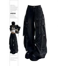 Women's Black Gothic Baggy Cargo Jeans Harajuku Oversize Denim Trousers Y2k 90s Vintage 2000s Emo Jean Pants Trashy Clothes 2024