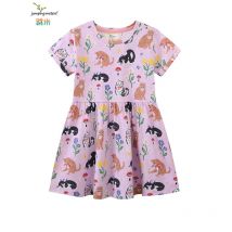 Spring meter 2-7t Katzen drucken Sommer Mädchen Kleider Kurzarm Party Kinder kleidung Kleinkind Kleider Kostüm
