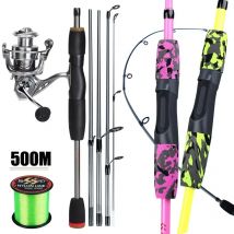Sougayilang Spinning-Angelset, 1,7 m, 5 Abschnitte, Glasfaser-Angelrute und 1000–3000 Serie, 5,2:1 Rolle mit 500 m Angelschnur