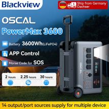 OSCAL PowerMax 3600, stazione di alimentazione portatile robusta, batteria LiFePO4 da 3600 Wh, controllo intelligente tramite WiFi o Bluetooth, campeggio all'aperto