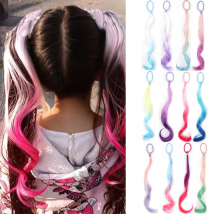 Colored Hair Extensions Synthetic 14"  Lightweight Colored Hair Extensions for Kids Curly Ponytail Extension with Elastic Tie