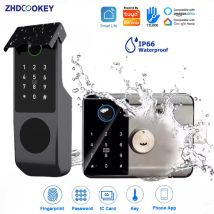Wasserdichtes Tuya WLAN-Smart-Schloss mit Fingerabdruck, RFID-Karte, Passcode, APP-Fernbedienung, TTLock Bluetooth-Zugang, Elektronisches Türschloss