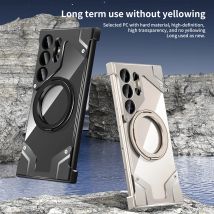 Aluminiumlegierungsrahmen Magnethalter Handyhülle, für Samsung Galaxy S25 S24 S23 S22 Ultra Magsafe Transparente PC stoßfeste Abdeckung