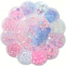 13 grid 0.6-2.6cm pink and blue mixed acrylic round beads, flower beads  made into bracelets, necklaces, DIY jewelry accessories