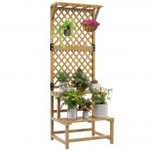 Outsunny Soporte para Plantas de Madera de 2 Niveles con Enrejado Natural