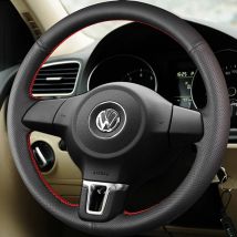 DIY Kunstleder Schwarz Lenkradbezug für Volkswagen Golf6 Mk6 VW Polo Sagitar Bora Santana Jetta Mk6 Atmungsaktiv