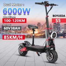 BOYUEDA-patinete eléctrico S5 con Motor de 6000W, batería de 60V y 38Ah, conexión por aplicación Bluetooth, función NFC inteligente, neumático todoterreno de 11 pulgadas