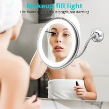 Specchio per trucco flessibile a collo di cigno con luce LED Specchio ingranditore 10X Ventosa Luce diffusa luminosa e girevole a 360 gradi