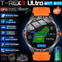 Smartwatch męski sportowy z baterią wojskową 1000mAh klasy wojskowej, wodoodpornością 5ATM, GPS, kompasem, połączeniami BT, ekranem AMOLED HD, kompatybilny z Androidem, rok 2025.