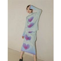 CHEERART Gradienten Herz Druck Langarm Top Und Bluse Frauen Rollkragen Geraffte Grün Damen Tops Koreanische Mode Frühling