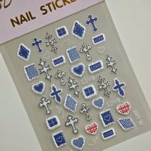 3PC 5D Bohemia Nail Art Stickers Symmetric Floral Pattern Nail Decals Abstract Design Retro Blue Yellow Flower Nail Supplies