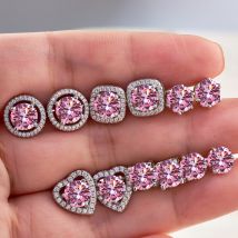 Silber 925 rosa Farbe Moissanit Ohrring 1ct 6,5 mm * 2 Stück weibliche Silber Moissanit Ohrring Schraube zurück Schmuck Geschenke