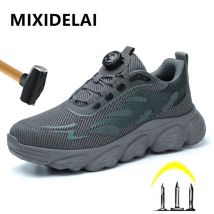 Reflektierende Sicherheitsschuhe Männer Mode Schutz Turnschuhe Stahl Kappe Schuhe Rotierenden Knopf Arbeit Stiefel Männer Pannensichere Männliche Schuhe