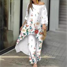 Elegante Botanische Blume Drucken Zwei Stück Sets Sonnenschutz Lange Top Casual Lose Weibliche Anzüge Gerade Breite Bein Hosen 2025