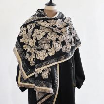 2024 Luxus Blumendruck Schal für Frauen Wärmer Winter Kaschmir Mischung Pashmina Schals Schals Weibliche Dicke Decke Wraps Foulard