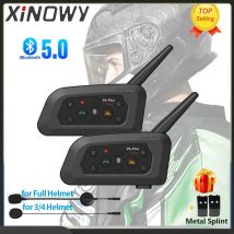XiNOWy V6 PLUS Casco Moto Auricolare Bluetooth Interfono Impermeabile 6 Piloti 1200m Comunicatore 850mAh Interfono Lettore MP3