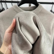 Velluto monopezzo collo semi-alto da uomo ricamato solido foderato in pile caldo addensare pullover felpa maglieria vestiti che toccano il fondo