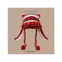 New Japanese Winter Rabbit Ear Knitted Beanie Caps for Men and Women Outdoor Warm Striped Ear Protection Lace-up Bomber Hats