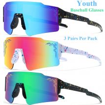 3 Paar Baseball-Sonnenbrillen für Jugendliche im Alter von 5 bis 18 Jahren, Jungen- und Mädchenbrillen, Outdoor-Sport-Fahrradbrillen für Kinder, Softball-Sonnenbrillen